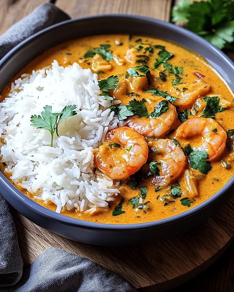 Aromatisches Garnelen Curry mit Kokosmilch und Reis