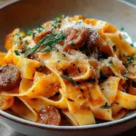 Cremige kalabrische Chili-Pappardelle mit Wurst und Fenchel