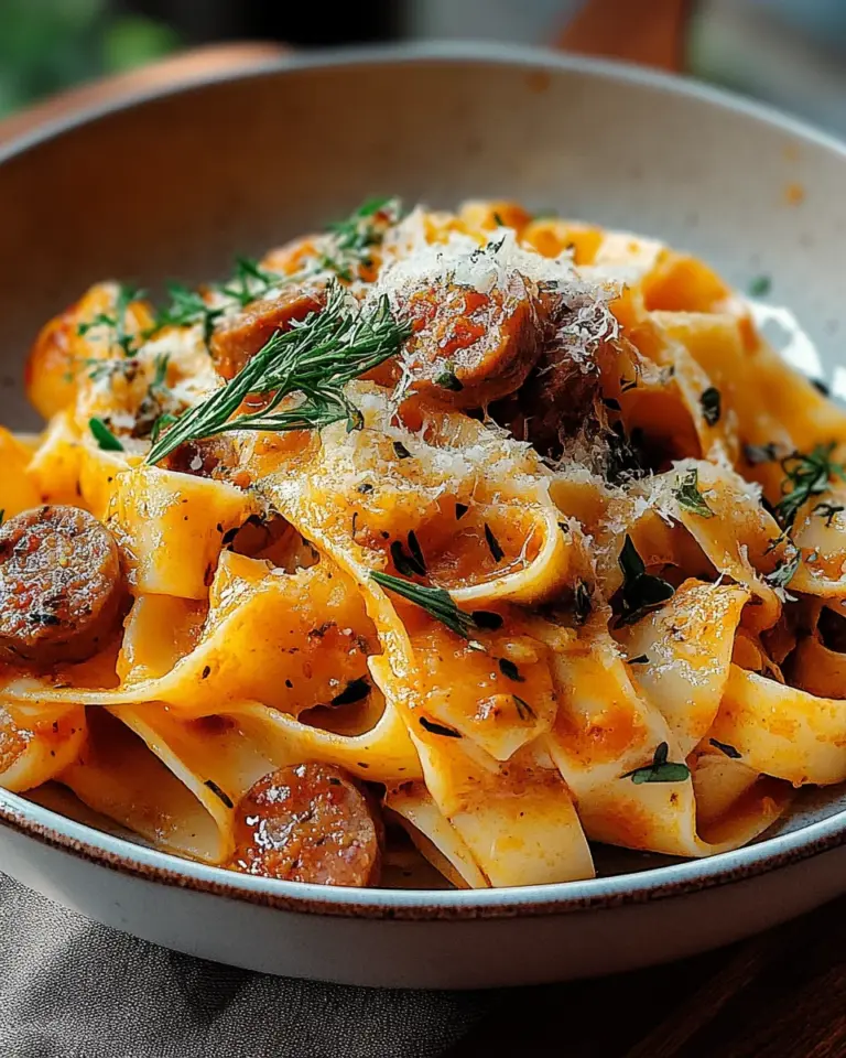 Cremige kalabrische Chili-Pappardelle mit Wurst und Fenchel