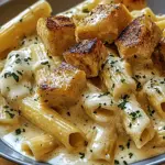 Cremiges Knoblauchbutter-Huhn und Rigatoni in Parmesan-Soße
