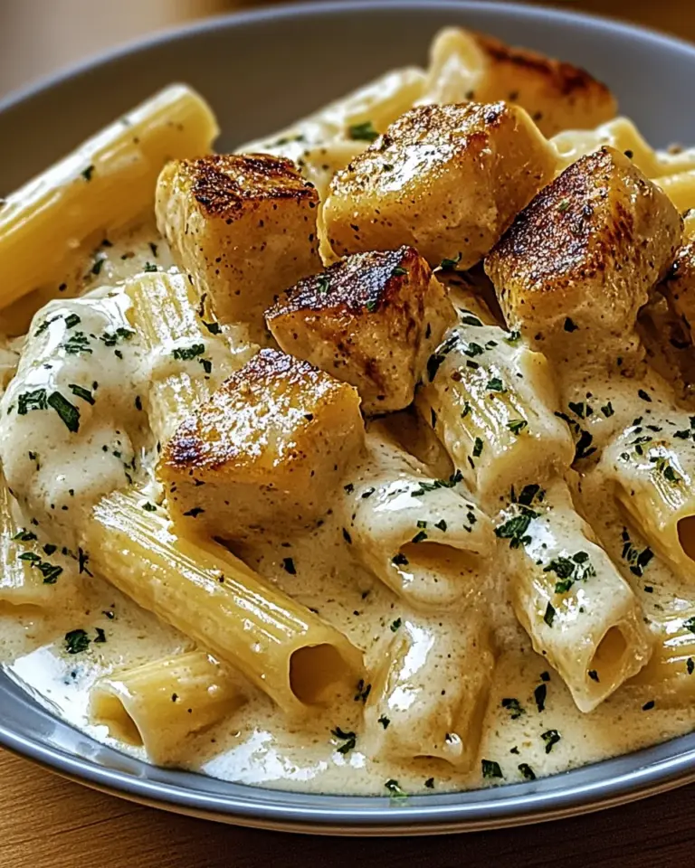 Cremiges Knoblauchbutter-Huhn und Rigatoni in Parmesan-Soße