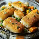 Fischstäbchen-Auflauf mit Reis und Gemüse