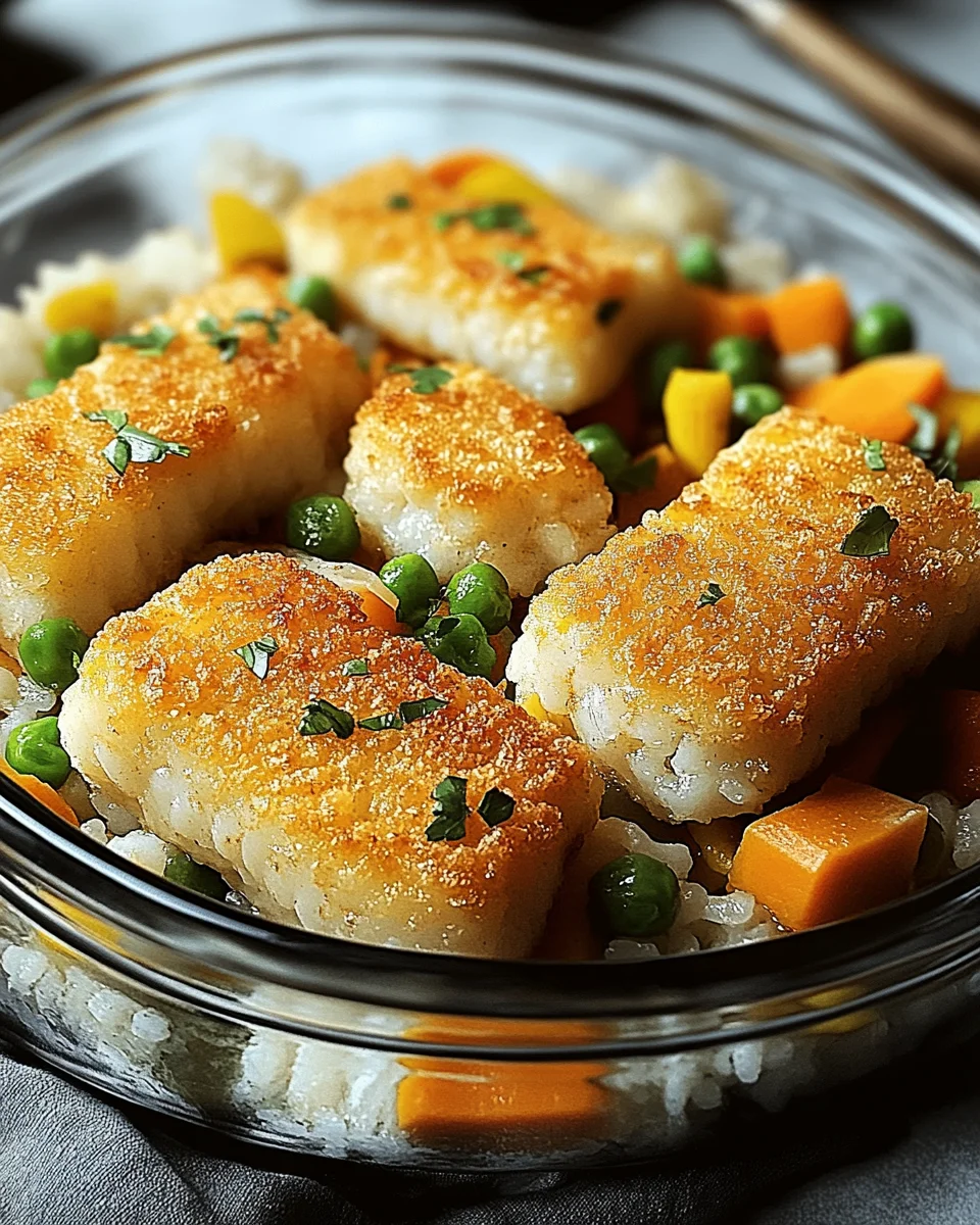 Fischstäbchen-Auflauf mit Reis und Gemüse