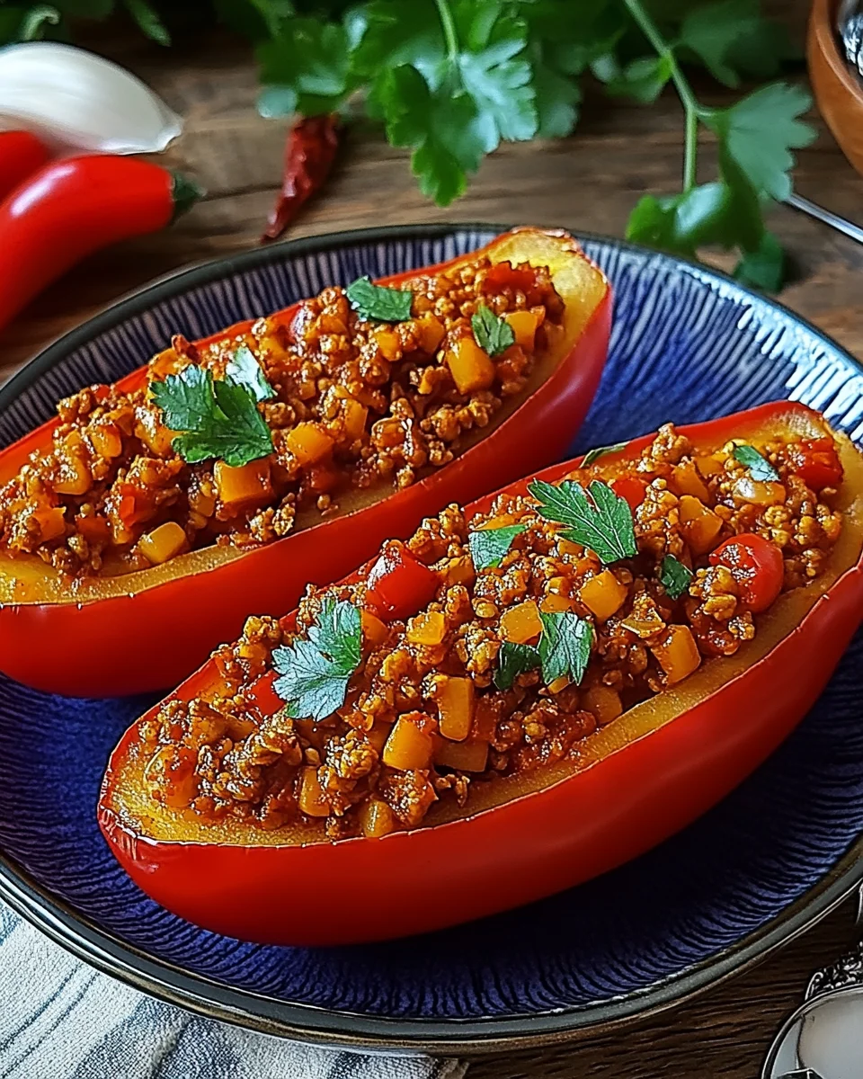 Gefüllte Spitzpaprika mit roten Linsen