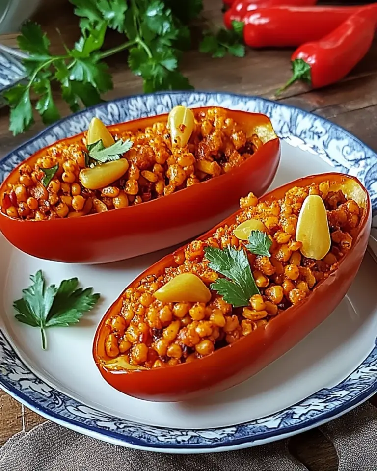 Gefüllte Spitzpaprika mit roten Linsen