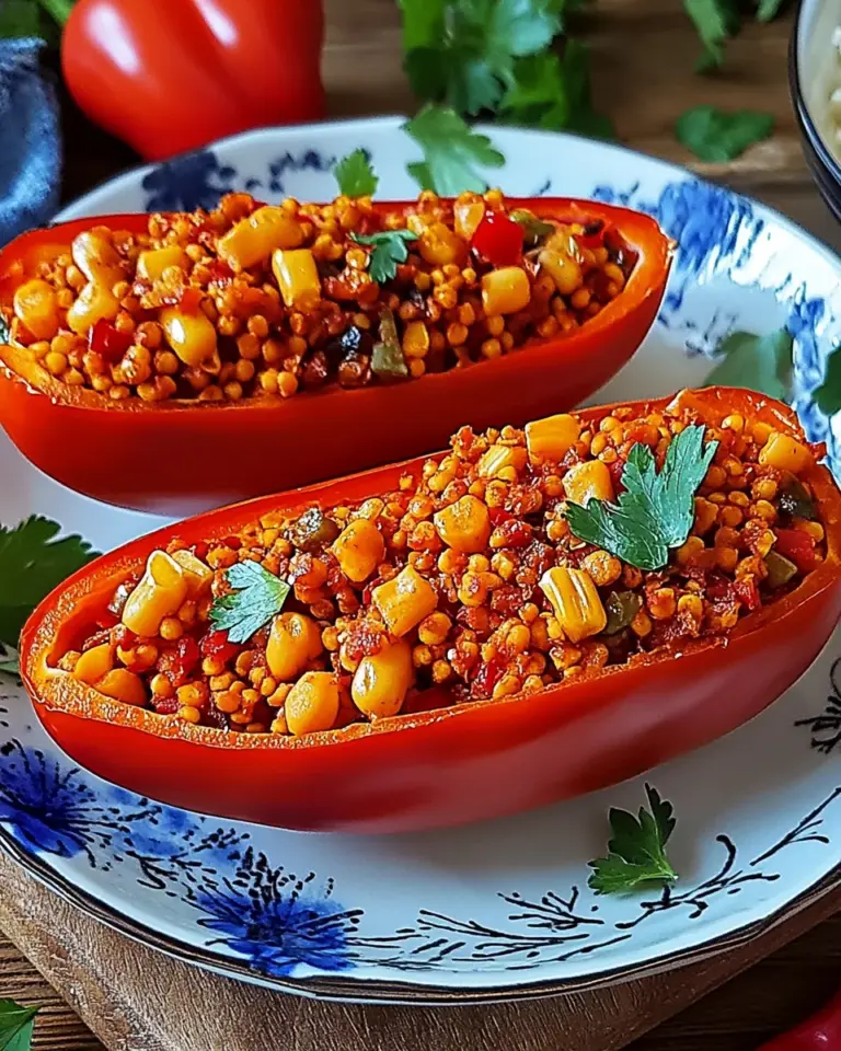 Gefüllte Spitzpaprika mit roten Linsen