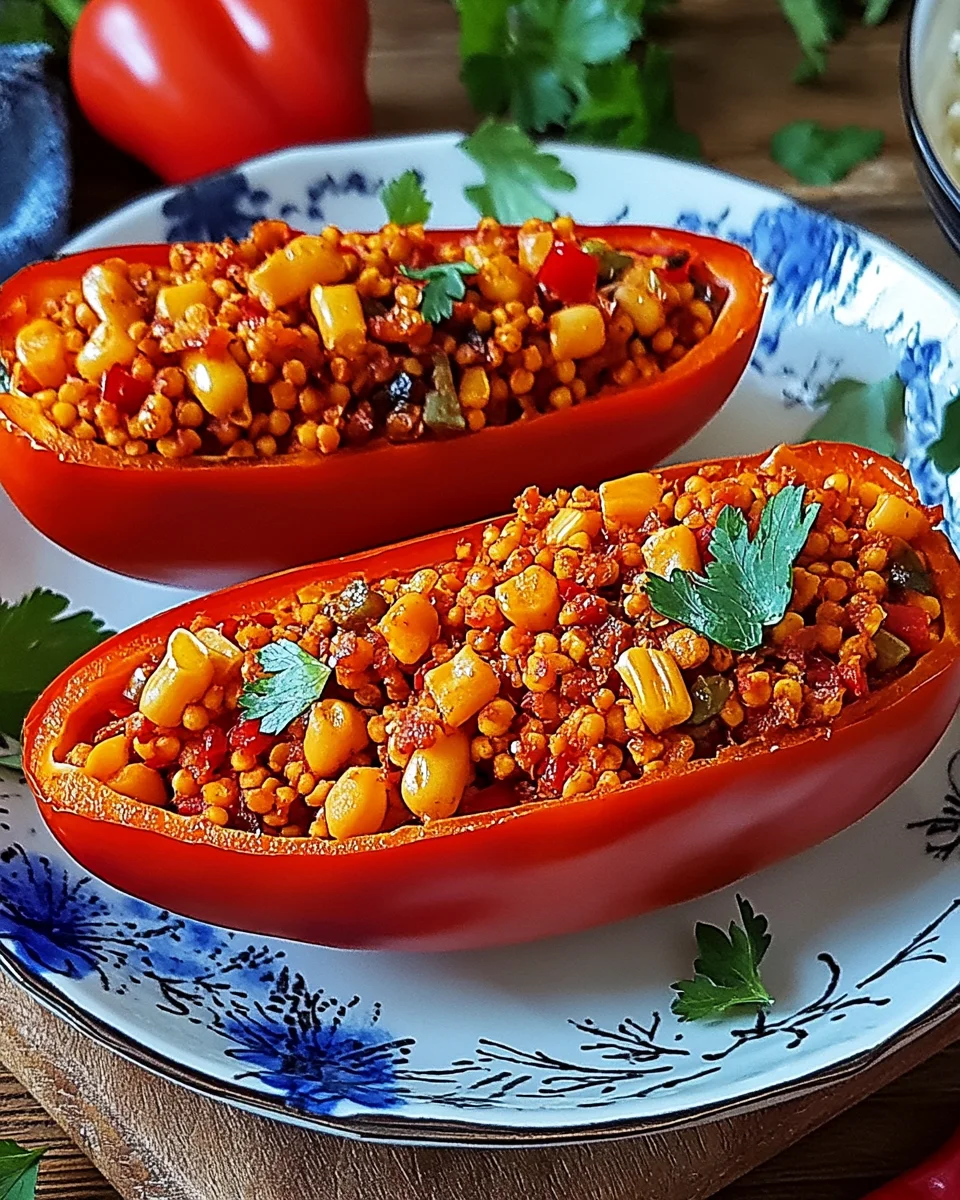 Gefüllte Spitzpaprika mit roten Linsen