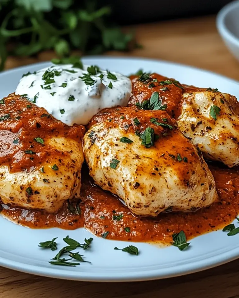 Hähnchenfilets mit einer Ajvar-Schmandsauce