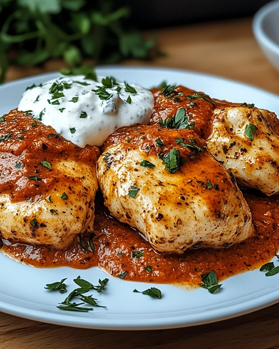 Hähnchenfilets mit einer Ajvar-Schmandsauce