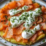 Knusprige Kartoffelgalette mit Räucherlachs und Crème Fraîche