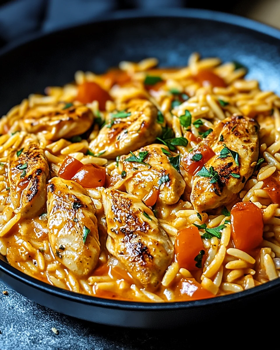 Orzo-Pfanne mit Paprikahuhn