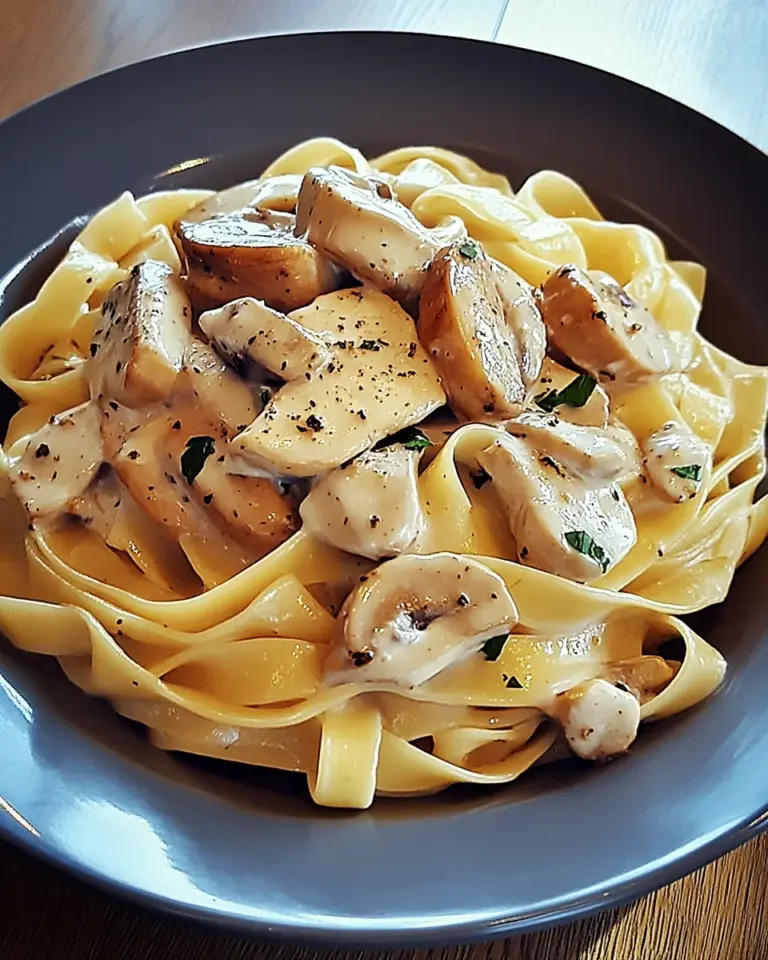 Tagliatelle mit Pilzen und Huhn in Sahnesoße