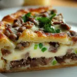 Torte mit Pilzen, Hackfleisch und Käse