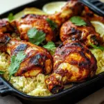 Überbackenes Tandoori-Hühnchen mit Reis