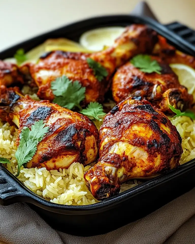 Überbackenes Tandoori-Hühnchen mit Reis
