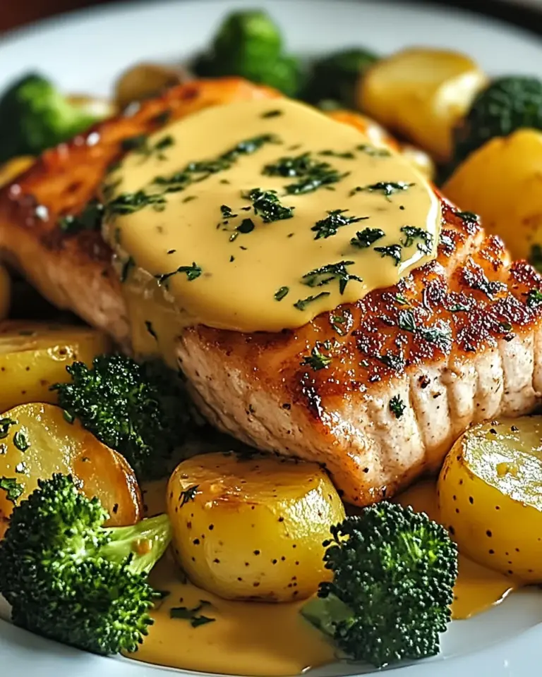 Zitronenbutterlachs mit knusprigen Kartoffeln und Brokkoli