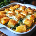 Fischstäbchen-Auflauf mit Kartoffeln und Spinat