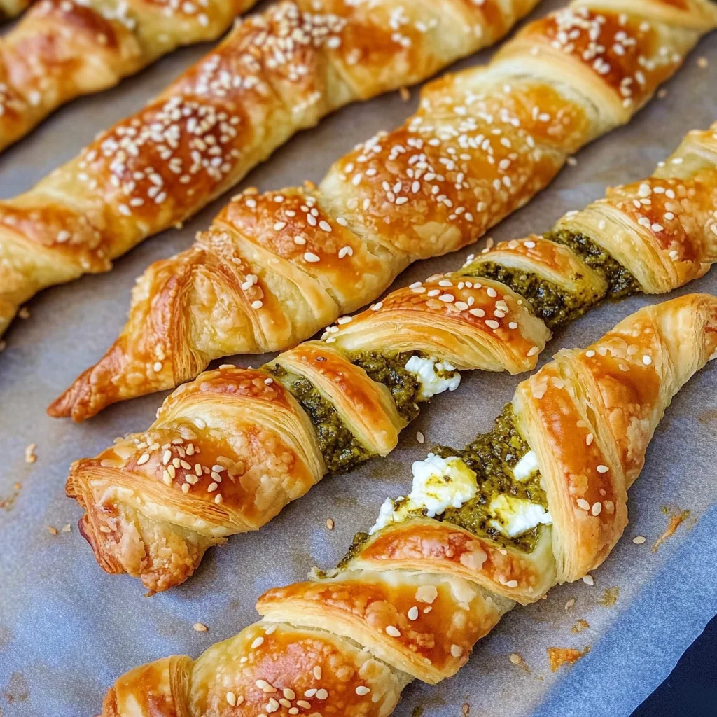 Blätterteigstangen mit Pesto & Feta