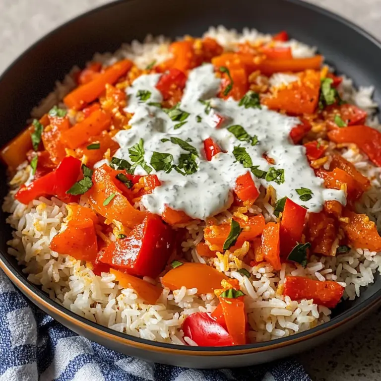 Paprika-Reis-Pfanne mit Joghurtsoße - schnell & vegetarisch
