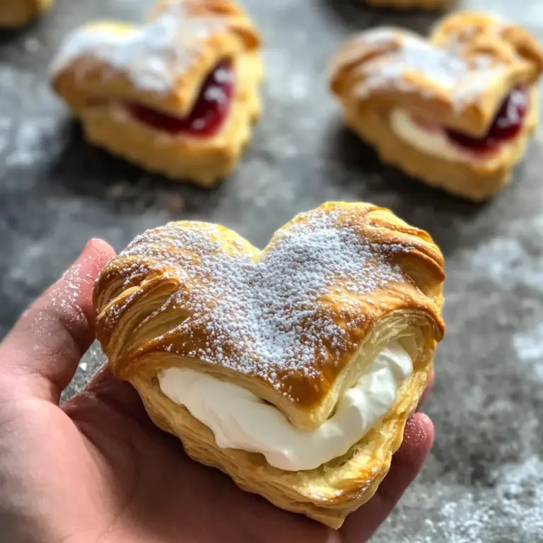 Süßes zum Valentinstag gefüllte Blätterteig Herzen