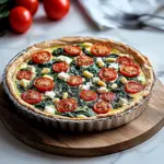 Quiche mit Spinat, Feta, Tomaten und Pinienkernen