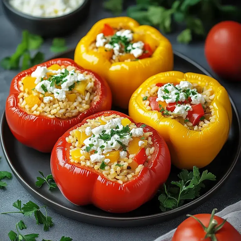 Vegetarisch gefüllte Paprika mit Reis und Feta